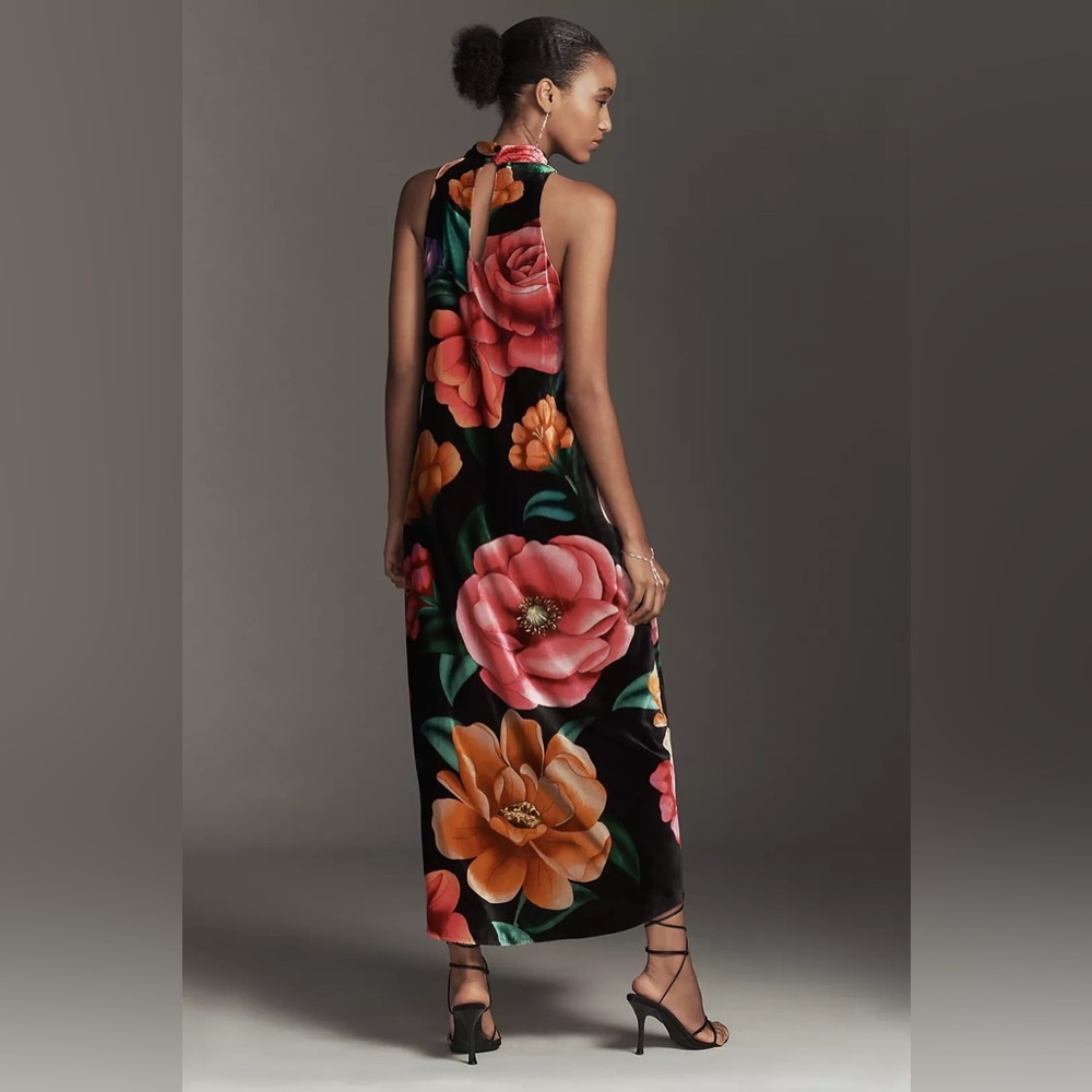 NWT FARM Rio Black Midi Dress with Bold Floral Print - Picture 2 of 6